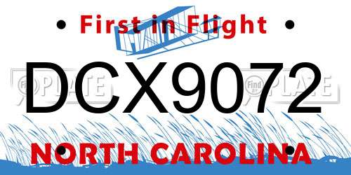DCX9072 North Carolina License Plate
