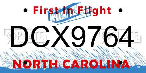 DCX9764 North Carolina License Plate