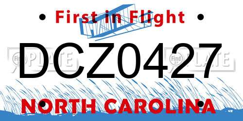 DCZ0427 North Carolina License Plate