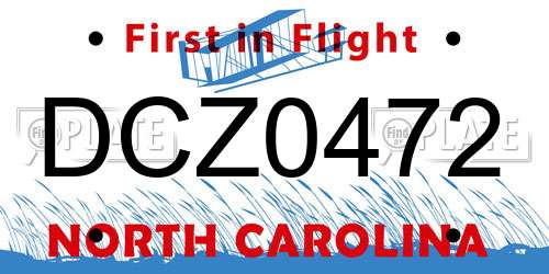 DCZ0472 North Carolina License Plate