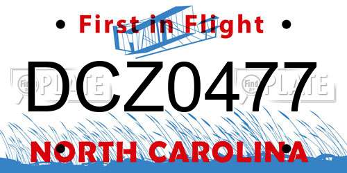 DCZ0477 North Carolina License Plate