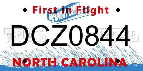 DCZ0844 North Carolina License Plate