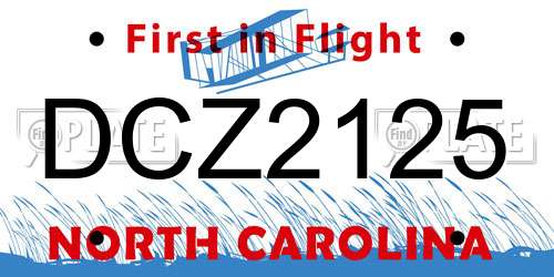 DCZ2125 North Carolina License Plate