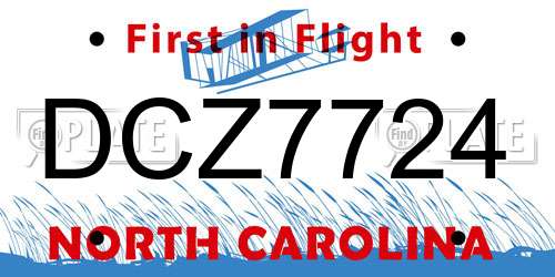 DCZ7724 North Carolina License Plate