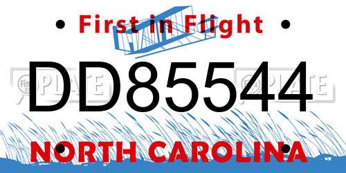 DD85544 North Carolina License Plate