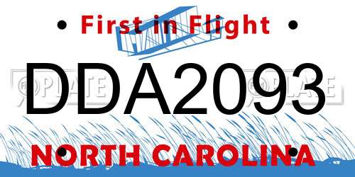 DDA2093 North Carolina License Plate
