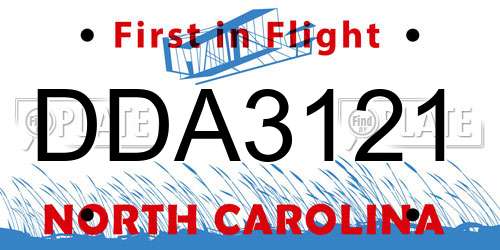 DDA3121 North Carolina License Plate