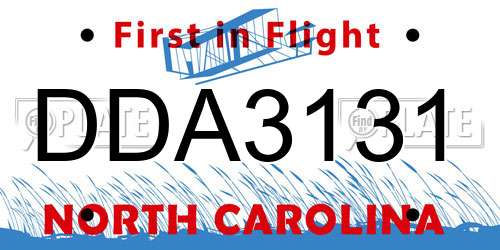 DDA3131 North Carolina License Plate