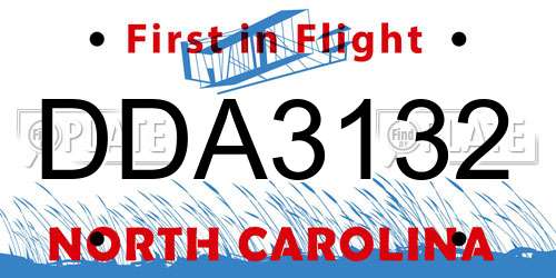 DDA3132 North Carolina License Plate