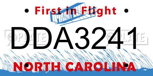 DDA3241 North Carolina License Plate
