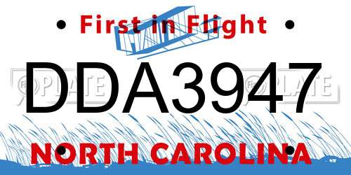 DDA3947 North Carolina License Plate