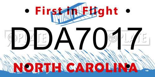 DDA7017 North Carolina License Plate