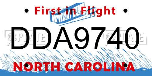 DDA9740 North Carolina License Plate