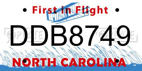 DDB8749 North Carolina License Plate
