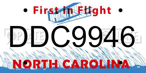 DDC9946 North Carolina License Plate