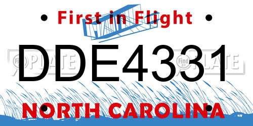 DDE4331 North Carolina License Plate