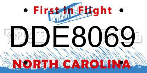 DDE8069 North Carolina License Plate