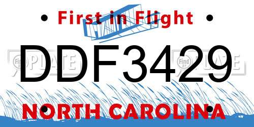 DDF3429 North Carolina License Plate