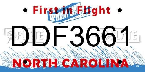 DDF3661 North Carolina License Plate