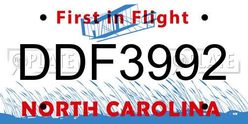 DDF3992 North Carolina License Plate