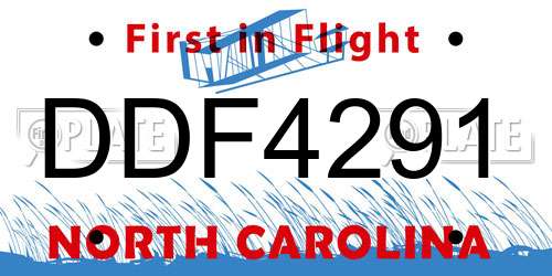 DDF4291 North Carolina License Plate