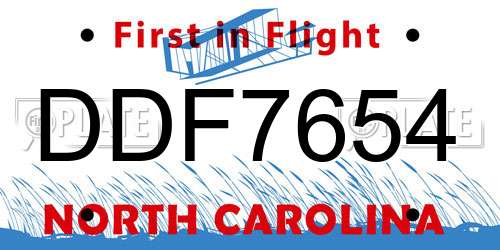 DDF7654 North Carolina License Plate