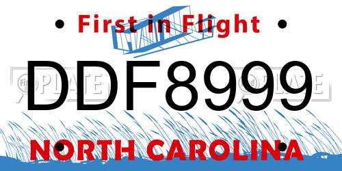 DDF8999 North Carolina License Plate