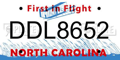 DDL8652 North Carolina License Plate