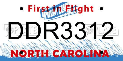 DDR3312 North Carolina License Plate