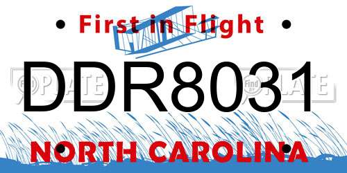 DDR8031 North Carolina License Plate