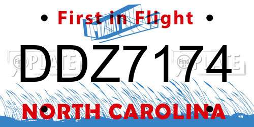 DDZ7174 North Carolina License Plate