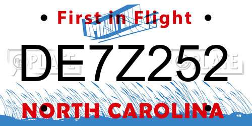 DE7Z252 North Carolina License Plate