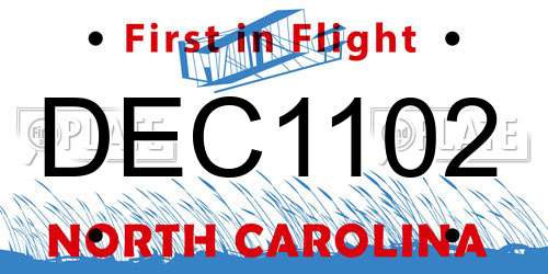 DEC1102 North Carolina License Plate