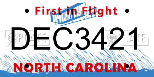 DEC3421 North Carolina License Plate