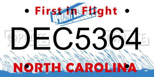 DEC5364 North Carolina License Plate