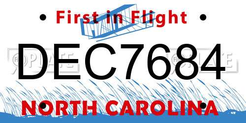 DEC7684 North Carolina License Plate