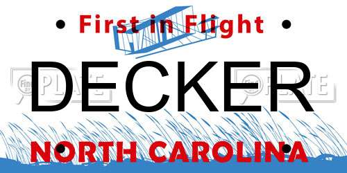 DECKER North Carolina License Plate