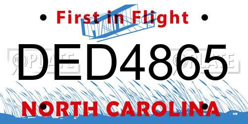 DED4865 North Carolina License Plate