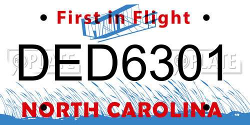 DED6301 North Carolina License Plate