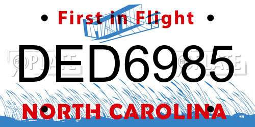 DED6985 North Carolina License Plate