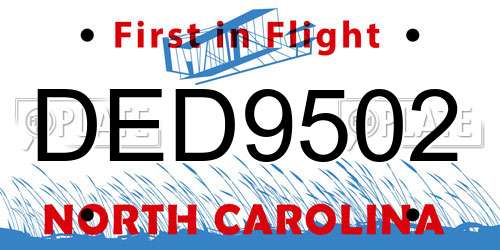 DED9502 North Carolina License Plate
