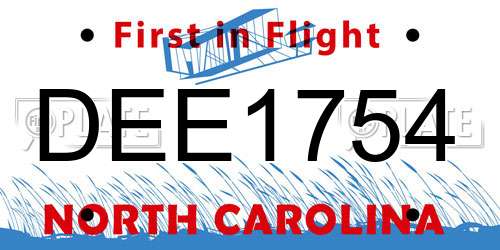 DEE1754 North Carolina License Plate