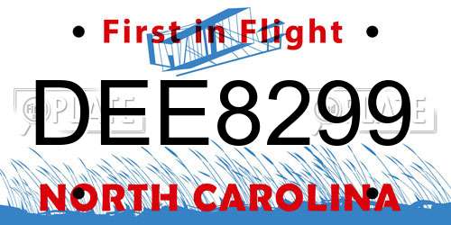 DEE8299 North Carolina License Plate