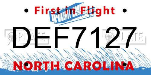 DEF7127 North Carolina License Plate