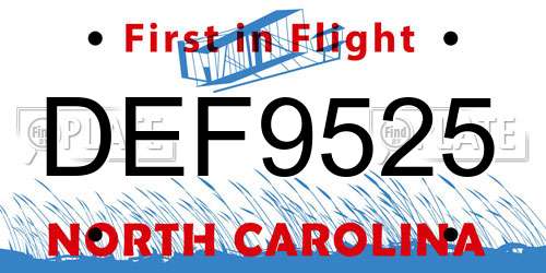 DEF9525 North Carolina License Plate