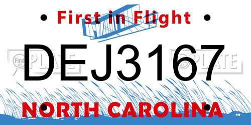DEJ3167 North Carolina License Plate