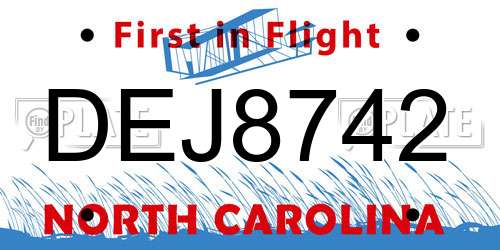 DEJ8742 North Carolina License Plate