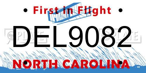 DEL9082 North Carolina License Plate