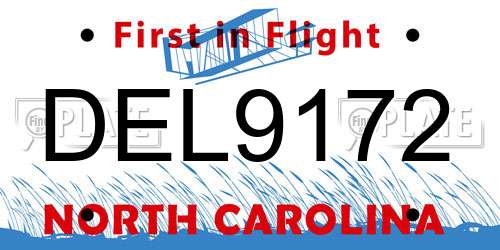 DEL9172 North Carolina License Plate