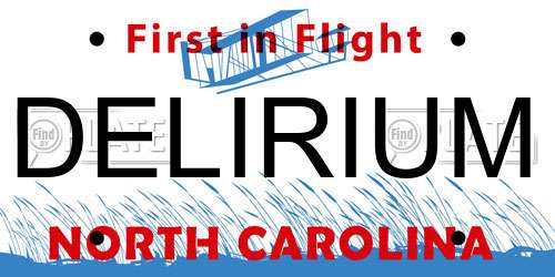 DELIRIUM North Carolina License Plate